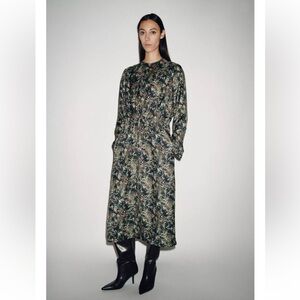 Zara Black Floral Midi Dress | Long Sleeve | Cinched Waist | Romantic Boho